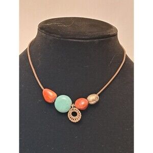 NWT Peyote Bird Silpada Turquoise Coral Silver Beads Leather Choker Necklace 15"